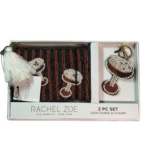 Rachel Zoe beaded coin purse & charm set Espresso brown martini O/S cocktail